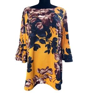 Phase 7 Seven Women's Floral Tunic Bell Sleeve Top Size 16